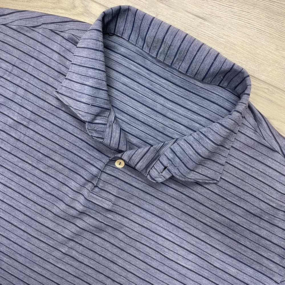 Peter Millar Featherweight Polo Shirt Men Blue Striped Nucor Arkansas MS19EK92S